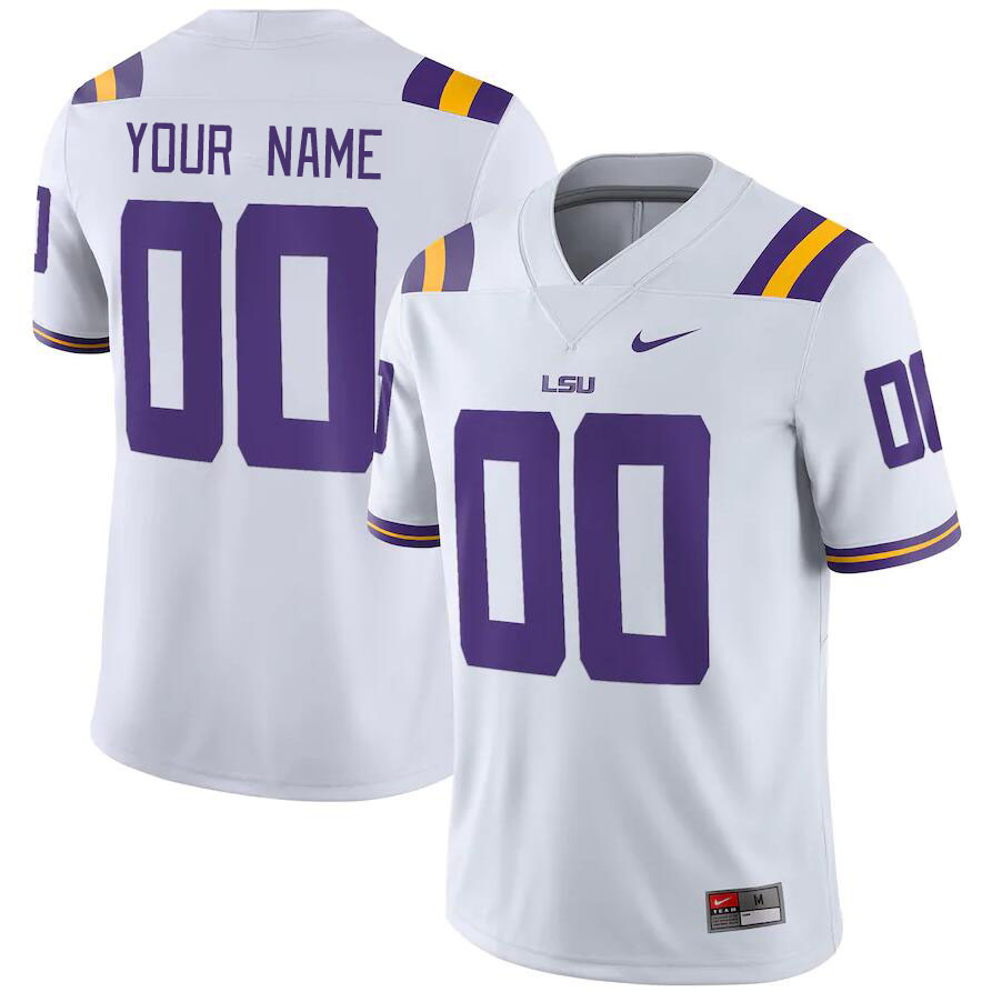 Custom LSU Tigers Name And Number College Football Jerseys Stitched-White
